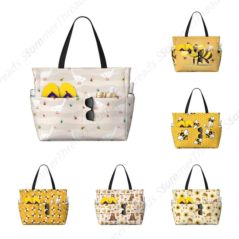 

Cute Honey Bee Canvas Tote Bag Large Women Casual Shoulder Bag Handbag Reusable Beach Shopping Grocery Bag For Outdoors