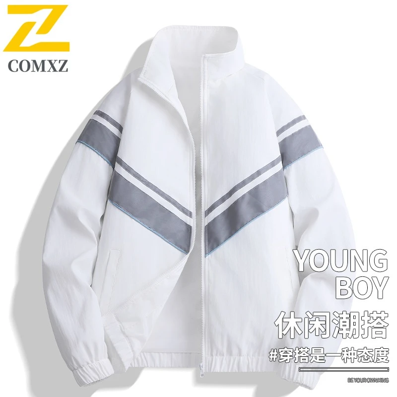 

New Jacket Men Notched Collar Splicing Hiking Lightweight Coat Casual Walking Street Style Windproof Spring Autumn Outerwear