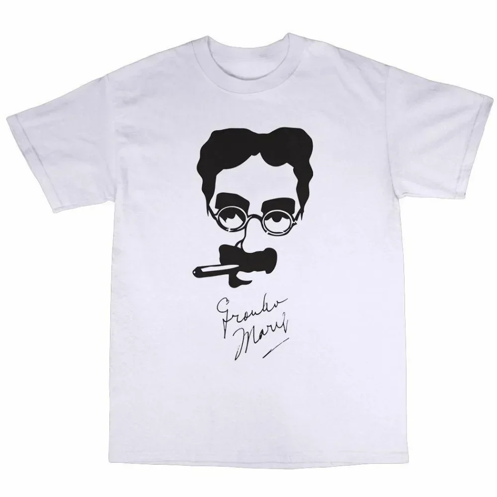 Groucho Marx Autograph T-Shirt 100% Cotton Brothers Chico Very Popular Style Men Slim Fit Cotton High-Quality Movie T Shirts