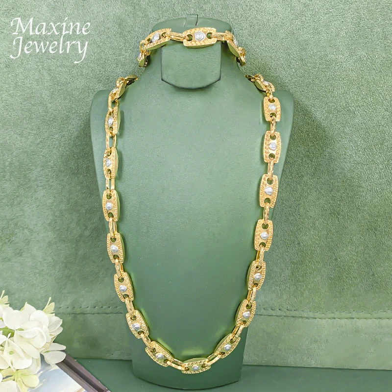 63 cm lange goldene Kette, Hip-Hop-Halskette in Goldfarbe mit Armband, Schmuckset für Männer, Verlobungsschmuck, luxuriöse Partygeschenke
