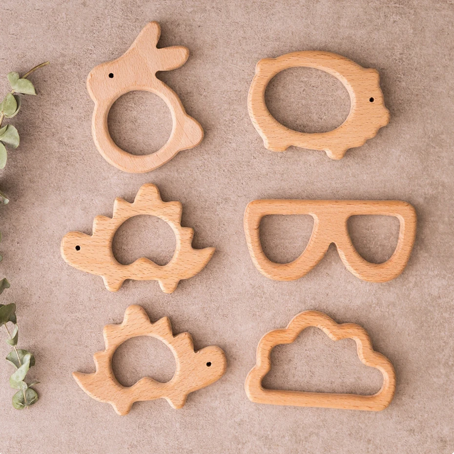 1pc Wooden Teether Animal Pendant Baby Toys For New Born Play Gym Accessories Diy Pendant Tiny Rod Beech Wood Teethers