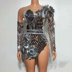 Silver Cool Festival Party Rave Outfit Women Stage Performance Costume Gogo Nightclub Bar Ds Clothing Drag Queen Clothes VDL1372