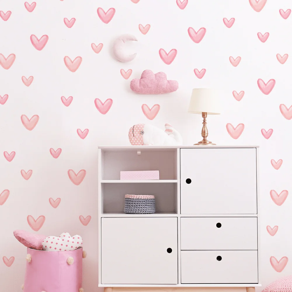 60 Stück Rosa Herz-Dekorationsaufkleber - Klassische PVC-Raumdekoration für Valentinstag, Romantische Atmosphäre, Raumdekoration