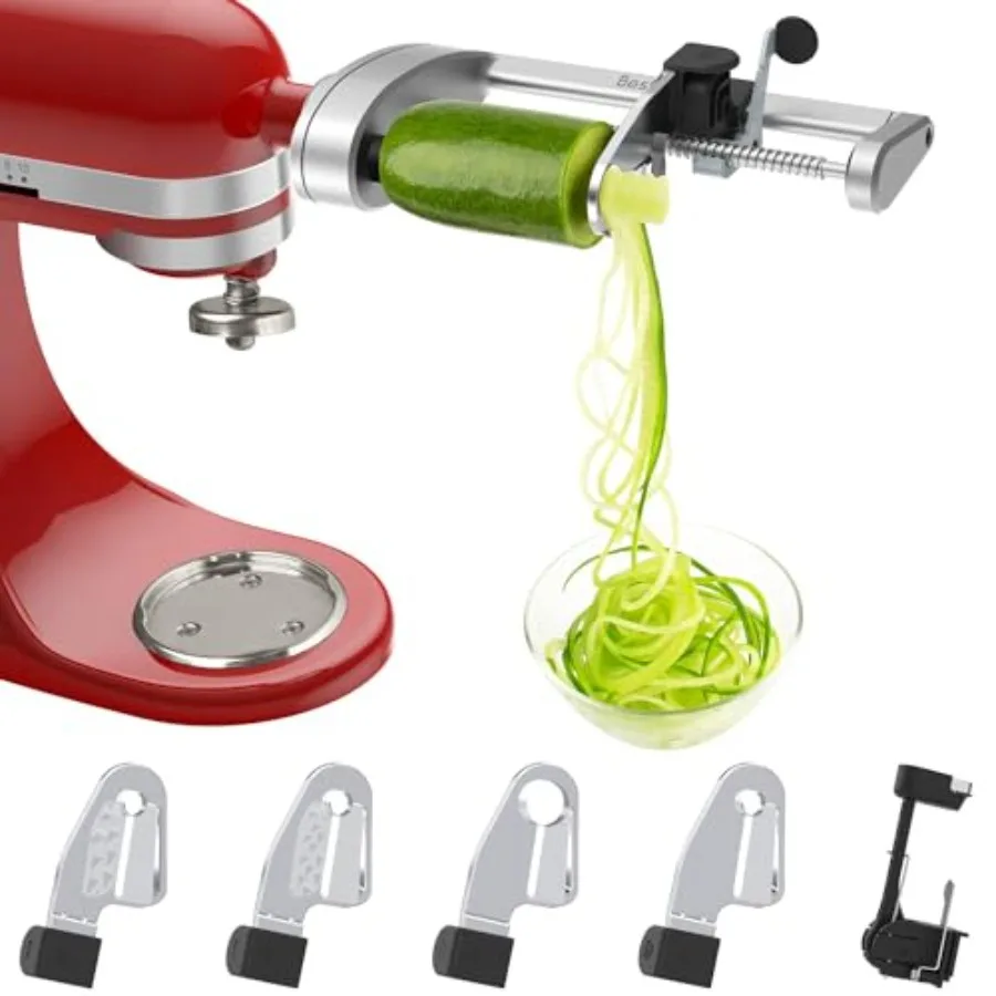 

Насадка-спирализатор с 5 лезвиями, совместимая с миксерами KitchenAid, в комплекте с насадкой для очистки, удаления сердцевины и нарезки овощей (не является частью набора)