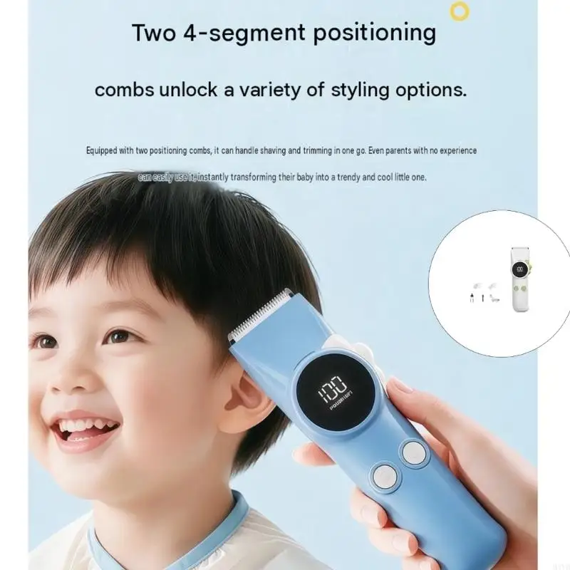 Baby Hair Cutter with Digital Battery Display, USB Rechargeable Hair Grooming with 3/6/9/12mm Length Combs M4YD