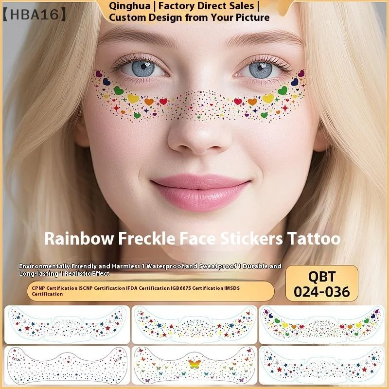 [[HBA16] 6 ورقات متعددة الألوان النمش ملصقات الوشم المؤقت الساخن ختم النمش ماكياج بقع ماكياج الوجه