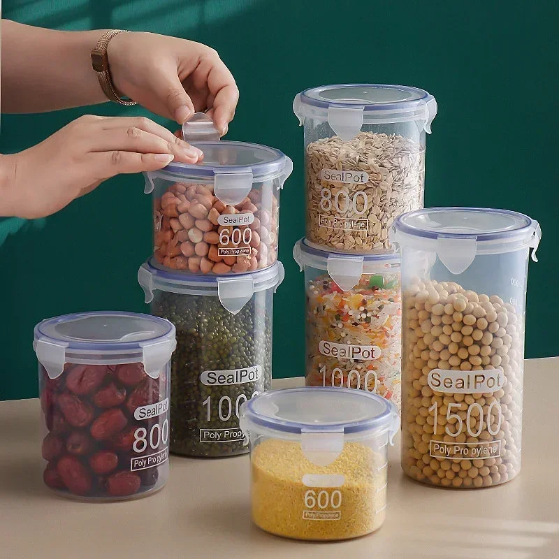 800/1000/1500ML Plastic Storage Box Moisture-proof Sealed Dry Grain Candy Snacks Miscellaneous and Grains Kitchen Food Container