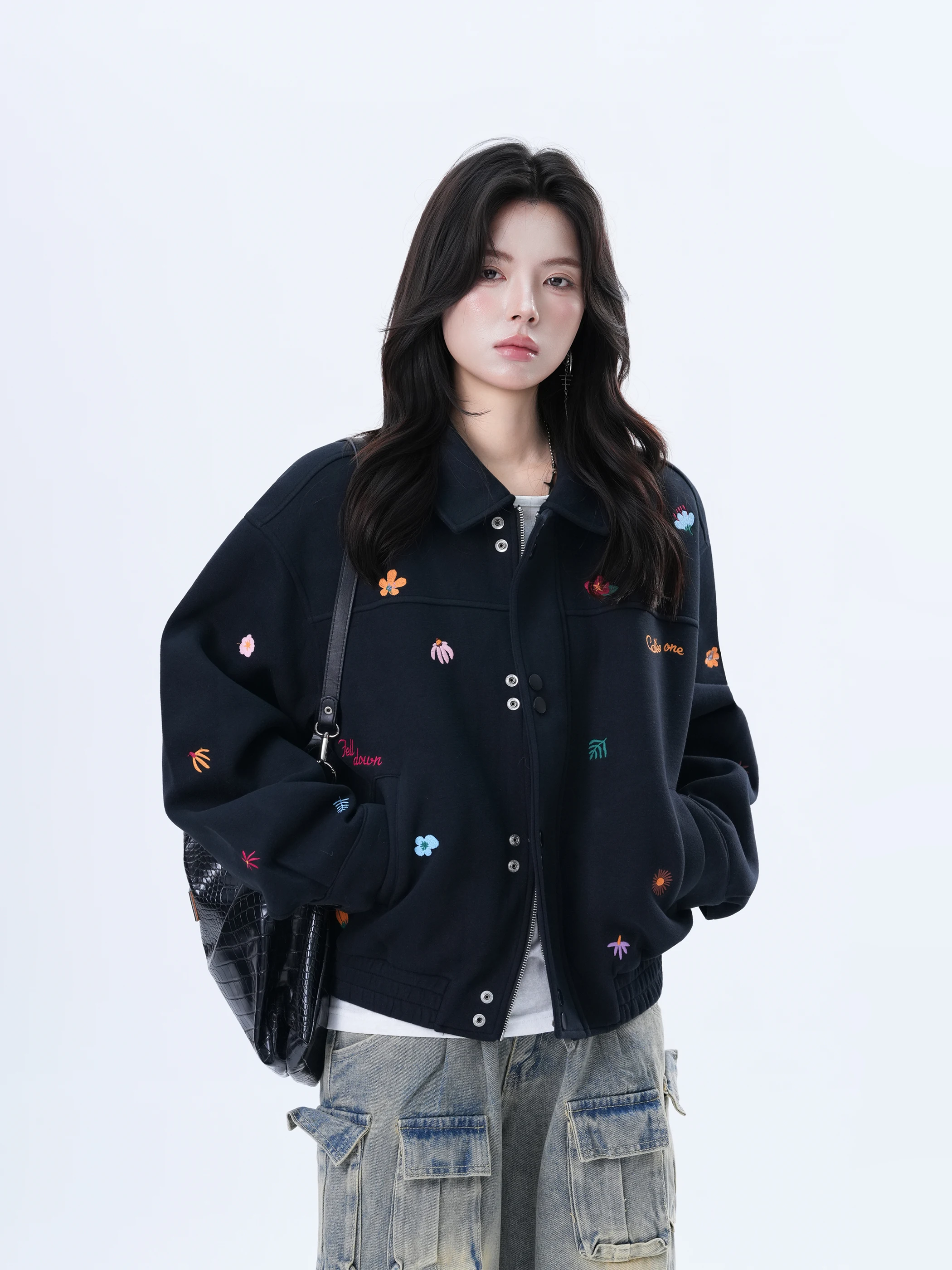 

Ретро-куртка в американском стиле свободного кроя с вышивкой для женщин, повседневная верхняя одежда из модной смеси хлопка и полиэстера