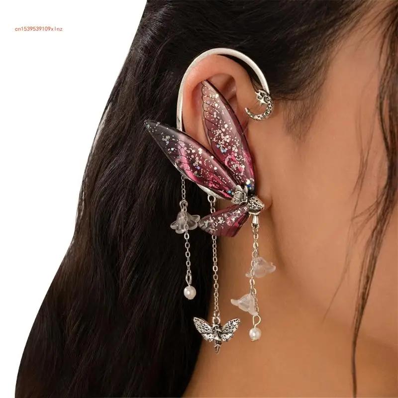 Fariy Wing Ear Cuffs for Women Girls, Butterfly Tassels Ear Wrap