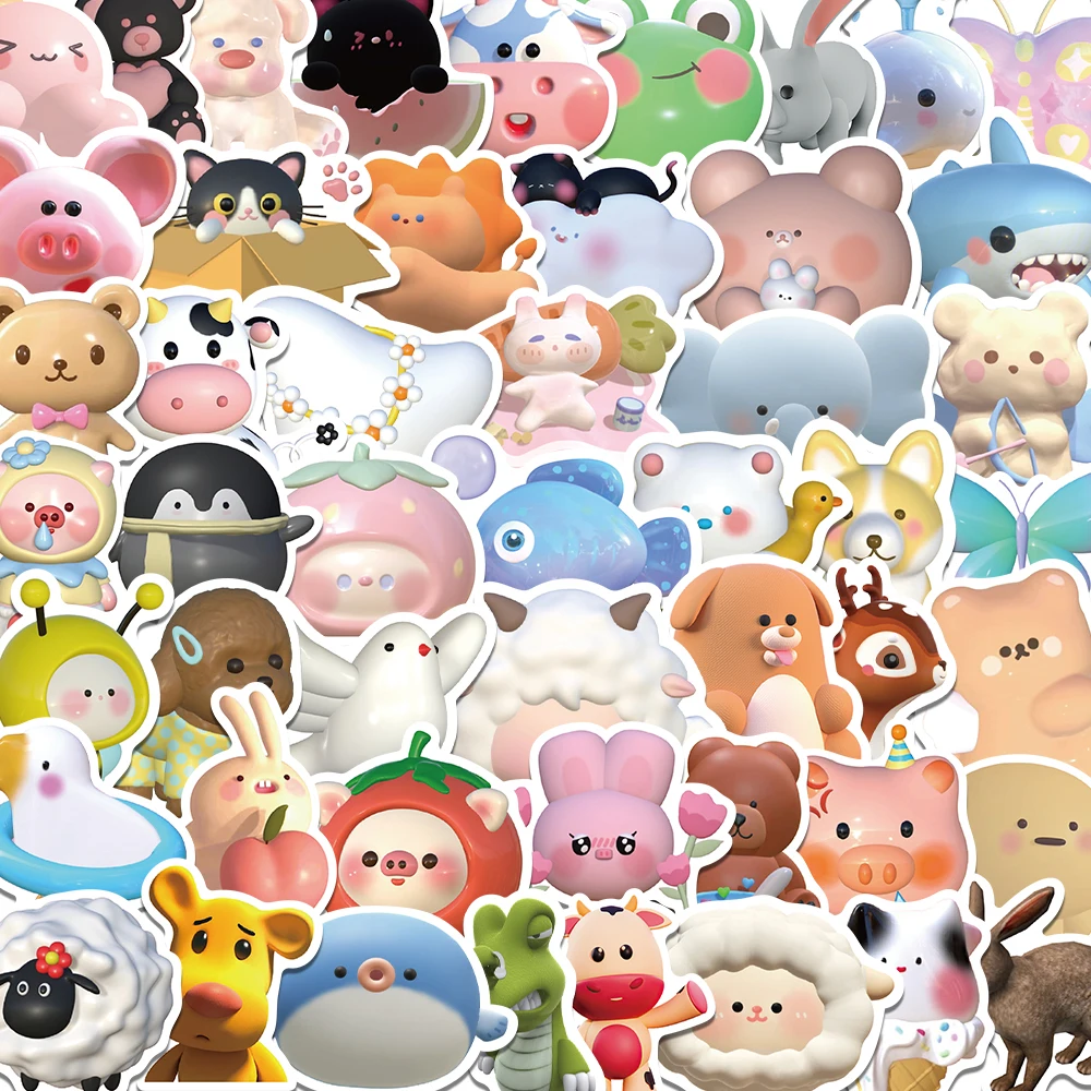 52PCS Cute 3D Animal Graffiti Stickers Cartoon Decals DIY Diary Suitcase Scrapbook Phone Laptop Bike Kids Gifts Toy Sticker