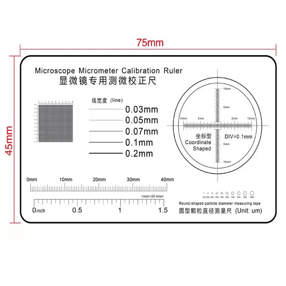 Microscope Micrometer Calibration Film Ruler Magnifier Grid Reticule Stains Dot Gauge Plastic Ruler Radius Area Diameter Measure