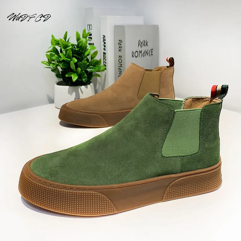 High Top Sneakers Men Winter Plush Boots Fashion Casual Nubuck Leather Breathable Height Increased Flat Platform Board Shoes