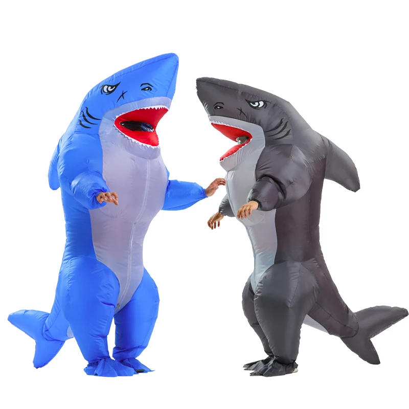 Disfraz inflable de tiburón muscular, disfraz de mascota de Halloween, disfraz de Cosplay para adultos, traje divertido de carnaval, traje de soplado de aire para eventos