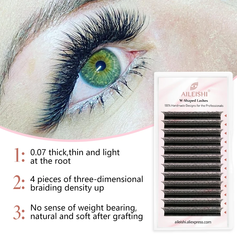 AILEISHI W 모양 속눈썹 연장, 사전 제작 볼륨 팬, W 스타일 인조 속눈썹, 내추럴 메이크업 도구, 도매, 3D, 4D, 5D