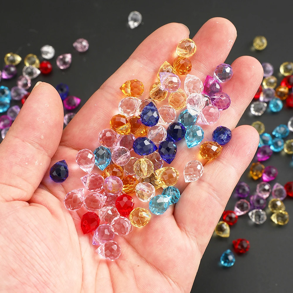 40 Stück transparente, farbenfrohe, facettierte, tropfenförmige Kristallglasperlen, Abstandsperlen für DIY-Schmuckherstellung, Halsketten, Armbänder – Detail 2
