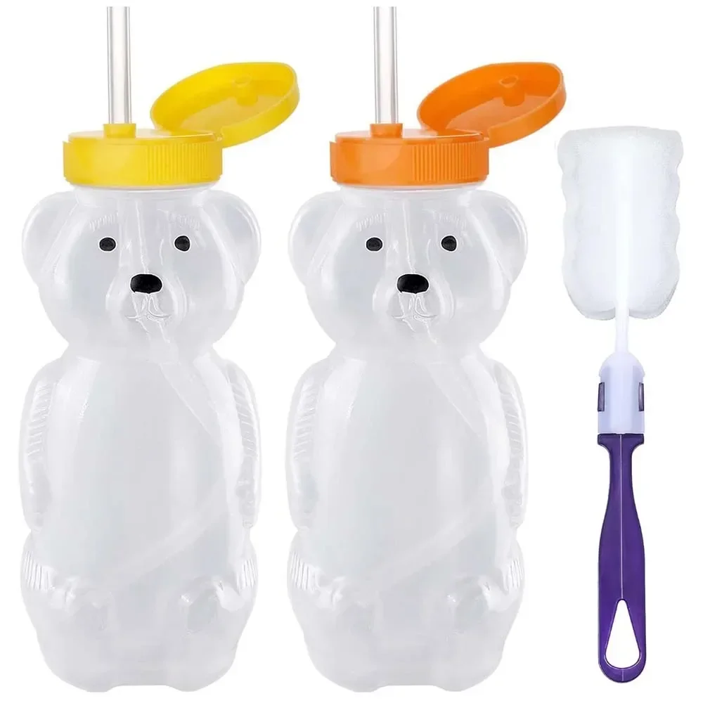 

Honey Bear Straw Cups for Babies with Flexible Straws 8 OZ Sippy Bottles Food-Grade & BPA Free