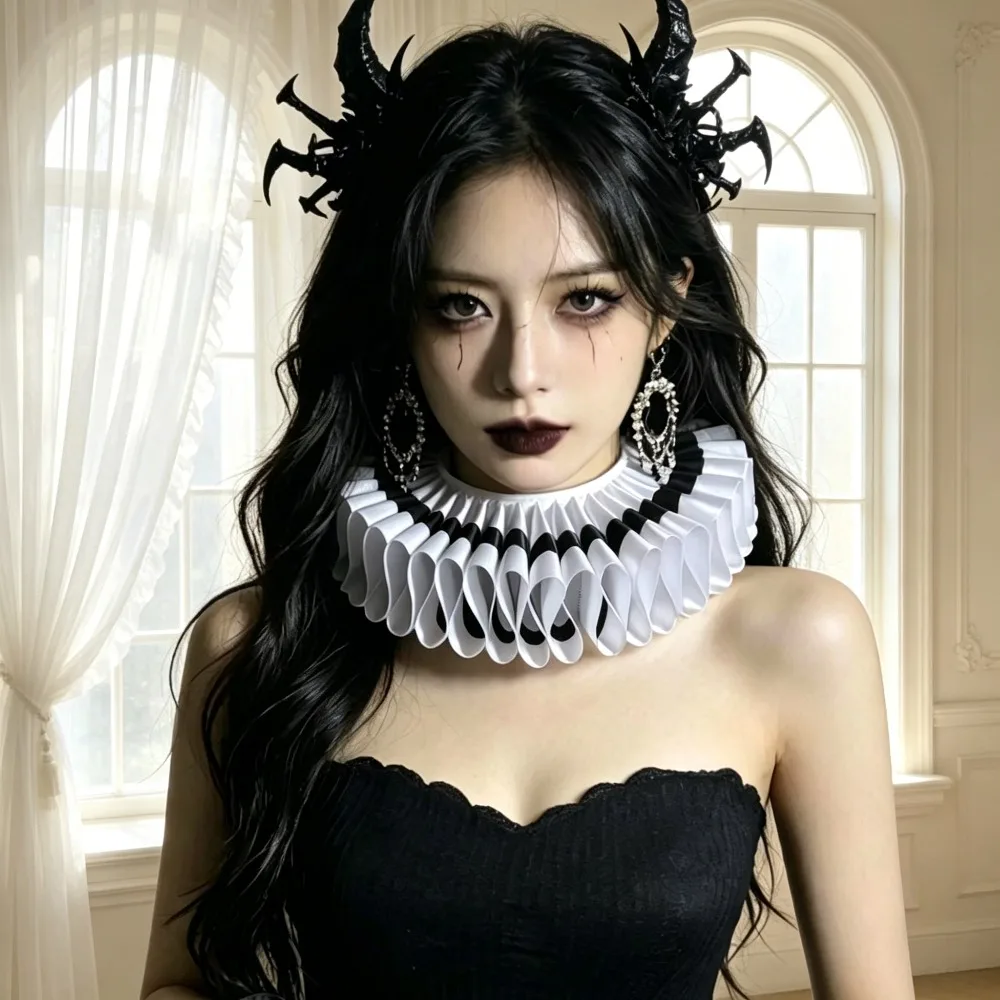 Renaissance Satin Contrast Color Matching Accessory 3D Ruffle Ruff Collar Halloween Cosplay Stage Dress-up Accessory