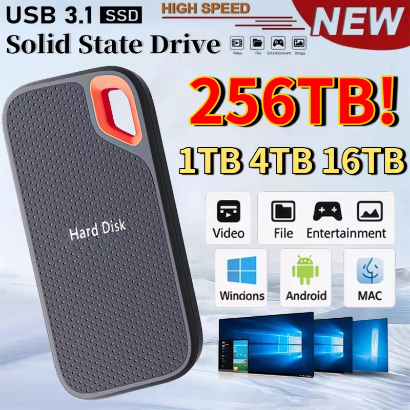 محرك الأقراص الصلبة الخارجي الأصلي SSD 1 تيرا بايت عالي السرعة USB 3.1 Type-C واجهة القرص الصلب 256 تيرا بايت محرك الأقراص الصلبة الشامل لأجهزة الكمبيوتر المحمول/الكمبيوتر/MAC