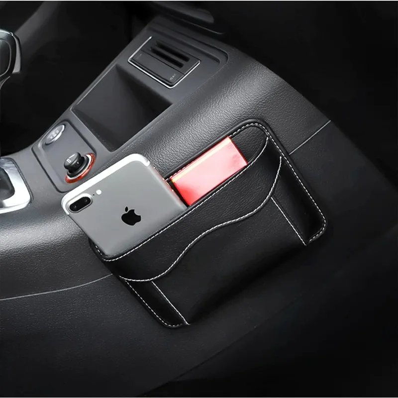 Car Seat Side Pocket Organizer PU Leather Mini Storage Bag for Auto Door Window Console Pen Phone Holder Tray Pouch Vehicle Seat