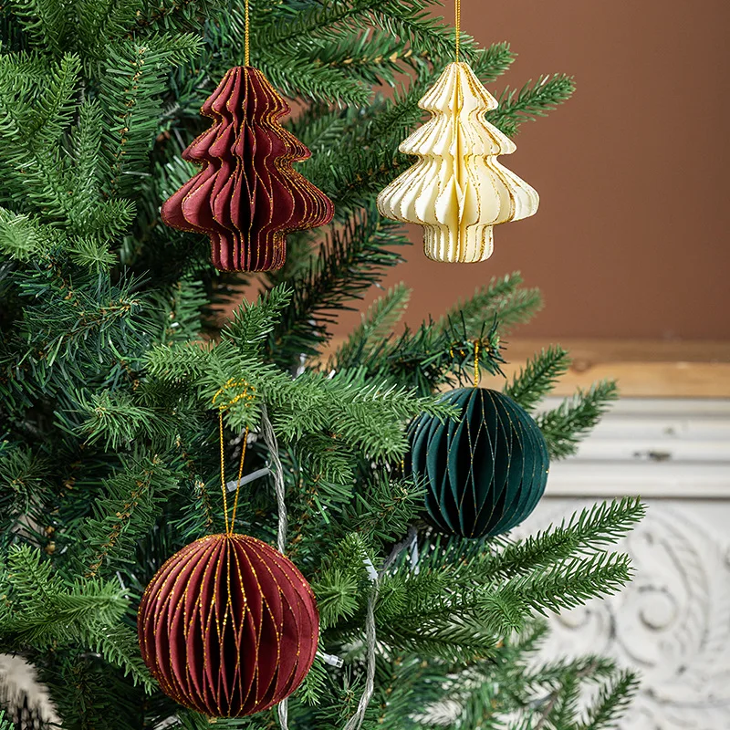 3 Stück Weihnachts-Hängelaterne, Wind-Origami-Weihnachtsbaum im chinesischen Stil, Weihnachts-Waben-Origami-Anhänger, Weihnachtskugel