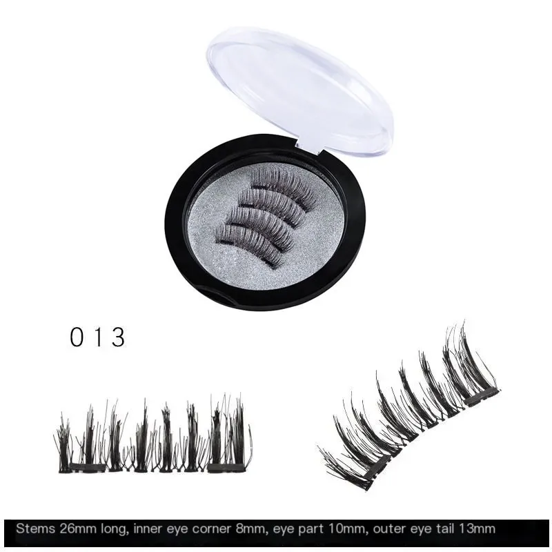 4pcs/set Magnetic Eyelash with 2 Magnets 3D False Lashes Natural Long Strip Eyelashes Extension Reusable Glue-Free Easy Wear