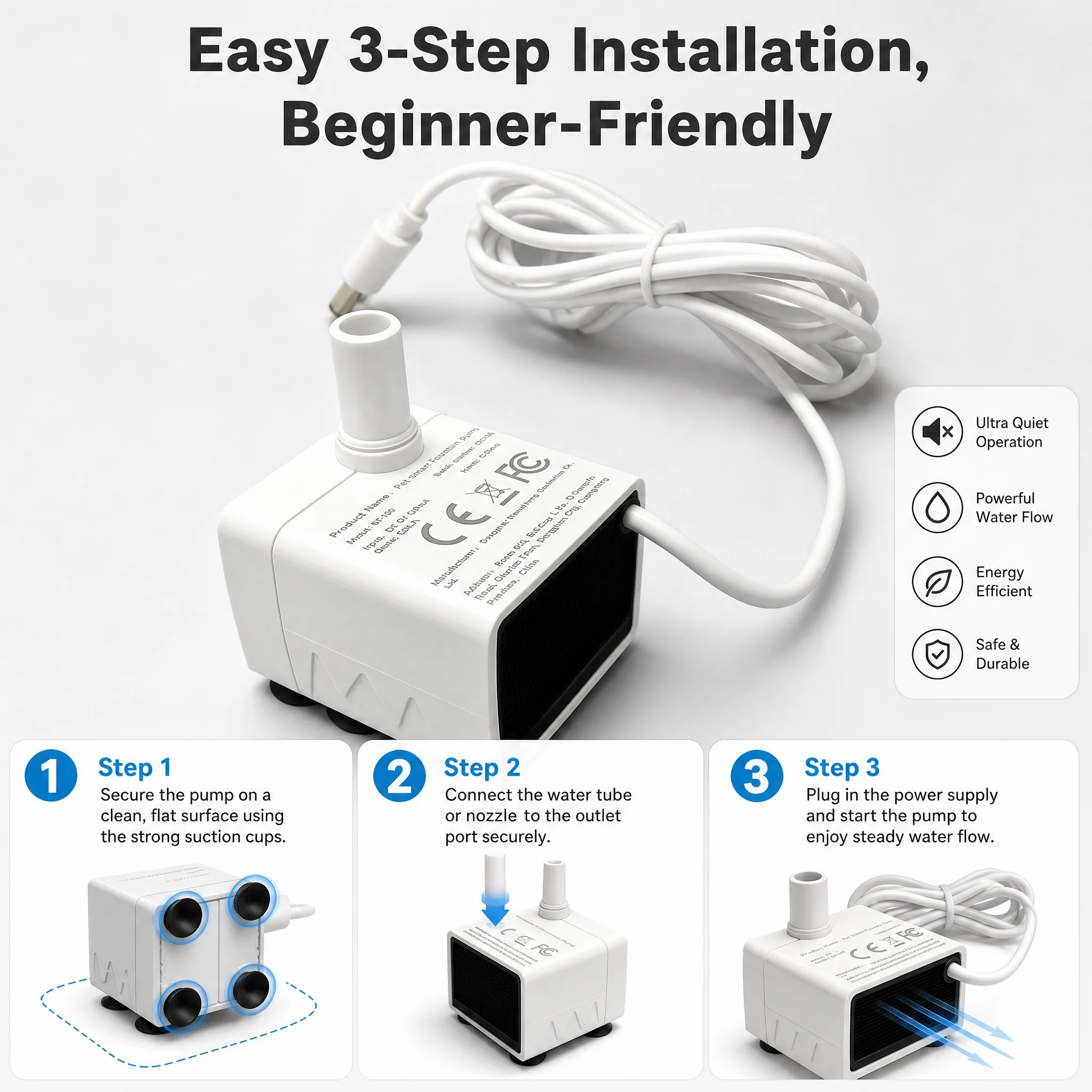 Ultra-leise USB-Aquarium-Fischbecken-Filtrationspumpe, Mini-Haustierbrunnen, Tauchpumpe mit einstellbarem Durchfluss, Wasserzirkulationspumpe 5V – Detail 4