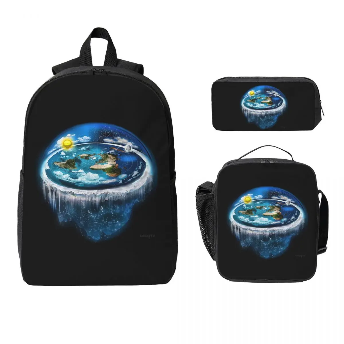 

Flat Earth With Dome A Backpack Boys Girls BookBag School Bag Laptop Shoulder Bags 3ps Insulated Lunch Bag Pencil Case