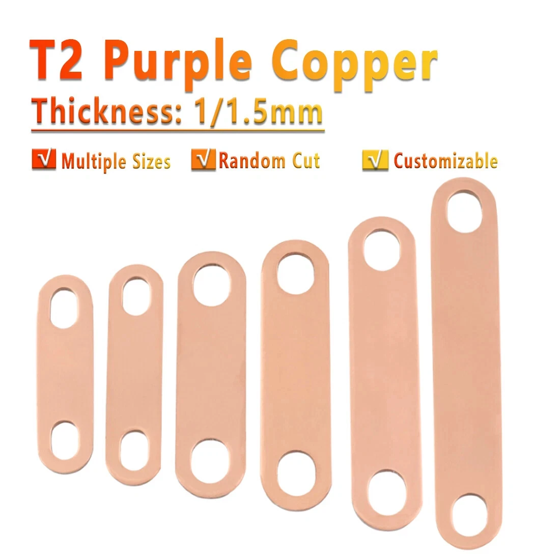 

Red Copper Connection Piece / Heating Tube Connection Piece Thickn 1.5mm Lithium Battery Connecting Piece Various Sizes
