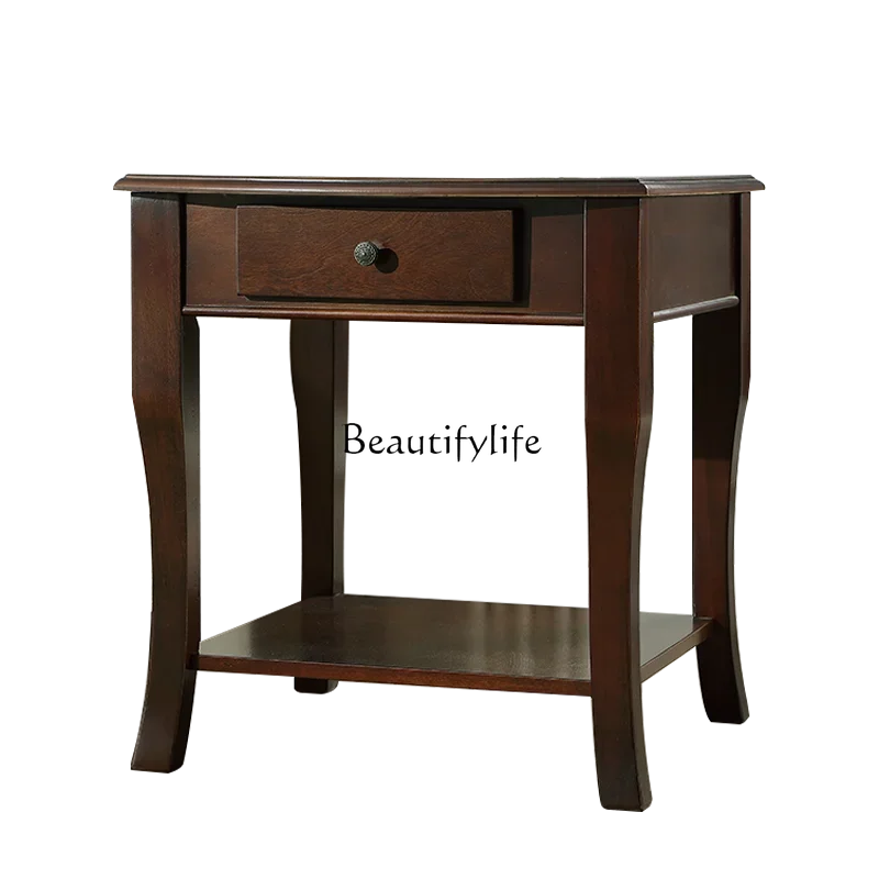 American bedside table solid wood small coffee table simple light luxury square sofa side cabinet