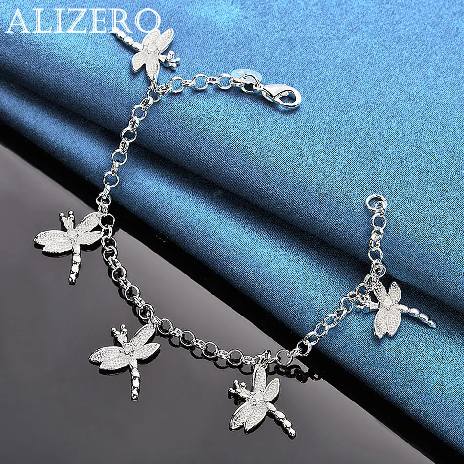 ALIZERO 925 Sterling Silver Bracelet Crystal Zircon Dragonflys Charms Bracelets For Women Fashion Wedding Party Jewelry Gifts