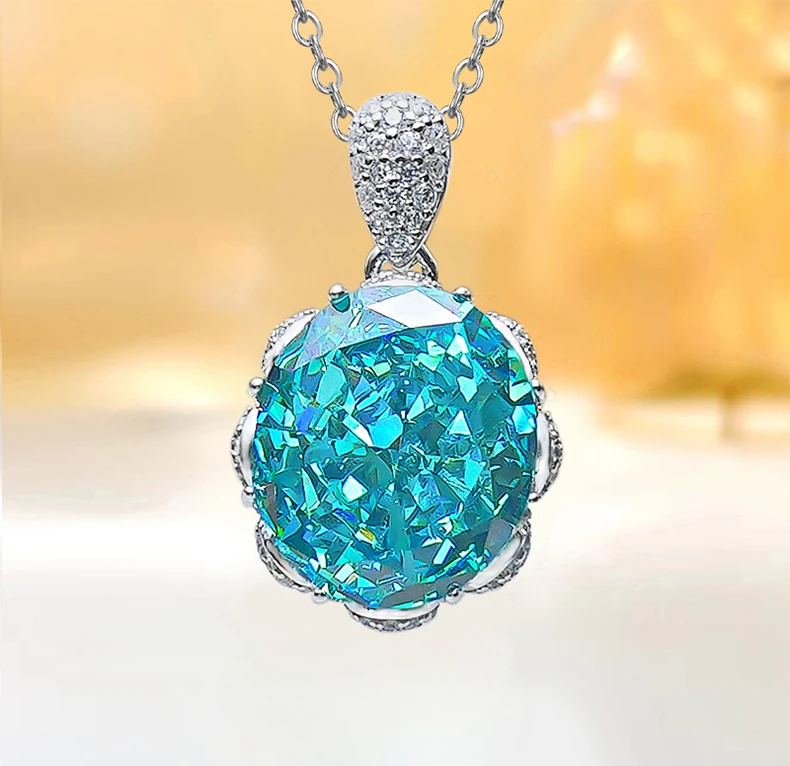 Fashionable Artificial Color Treasure 925 Silver Pendant Set with High Carbon Diamonds for A Retro and Advanced Sense