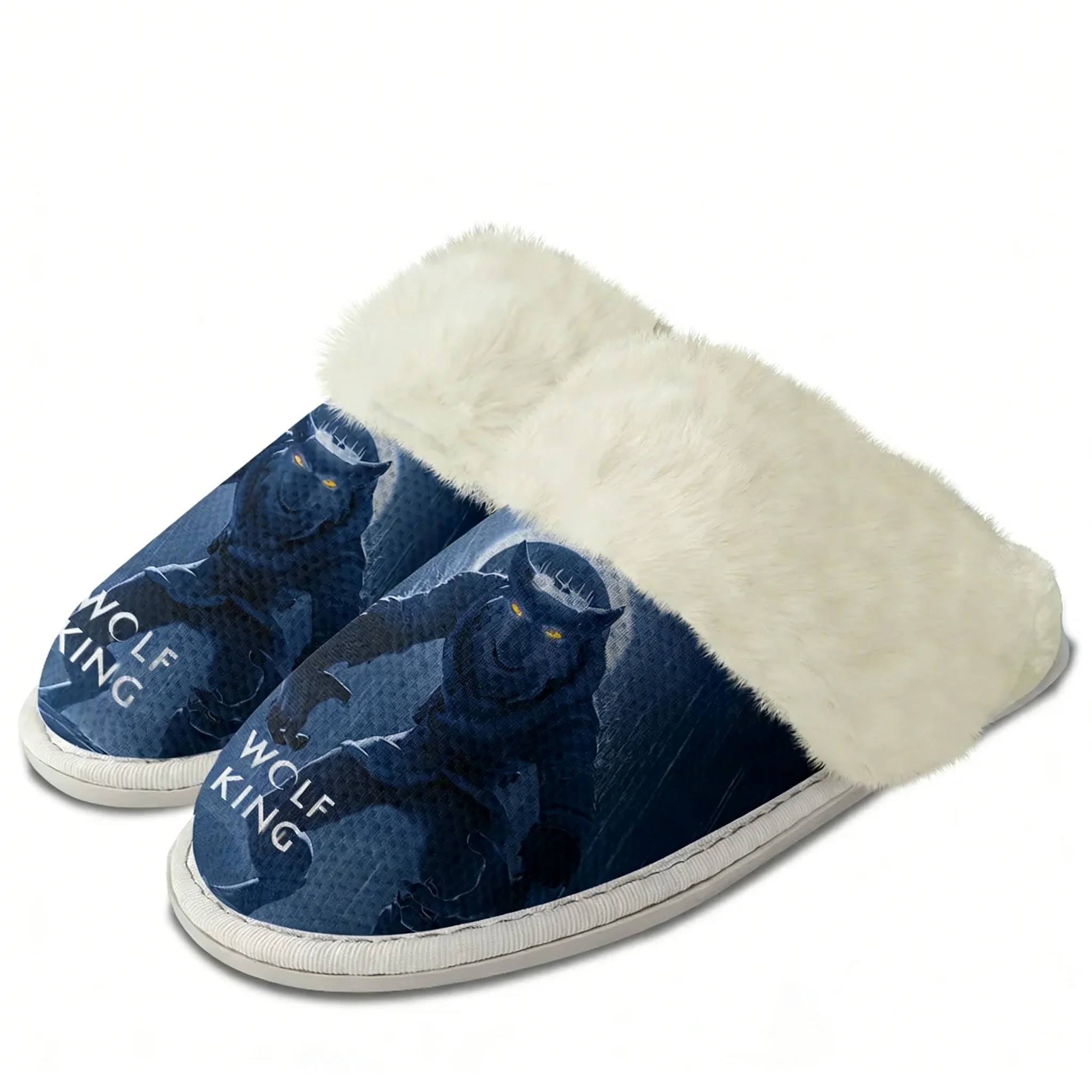 

Wolf King Plush Edge Warm Shoes Mens Womens Home Casual Slipper Bedroom Thermal Cotton Lightweight Fashion Shoe Custom Slippers