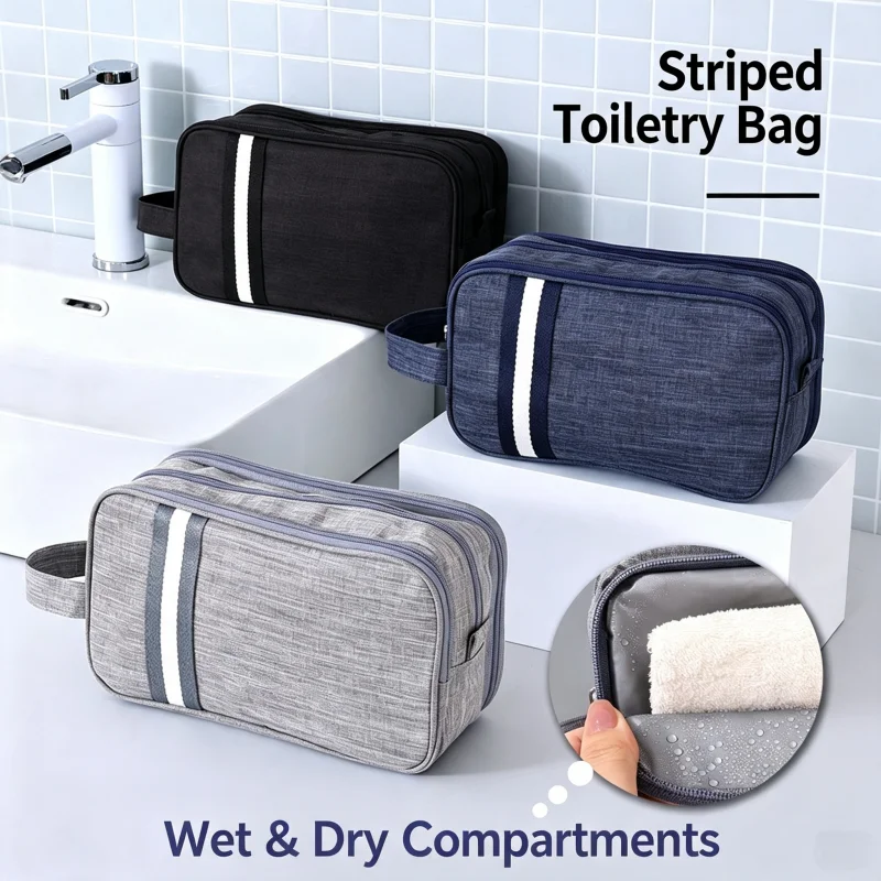Travel Toiletry Wash Bag Dry & Wet Separation Gym Shaving Organizer Bag with 3 Compartments