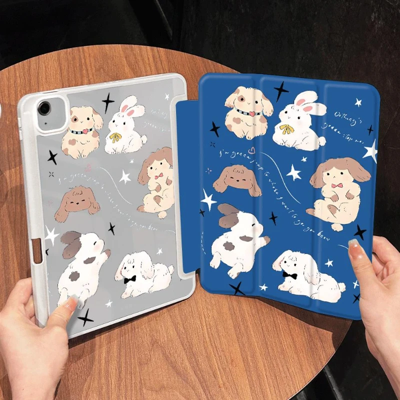 Cute Rabbit Blue Background Cover Funda per Ipad 2017 10.5 pollici Ipad Mini 6 Pro 11 2nd 3rd 4th IPad custodia per Tablet di decima generazione