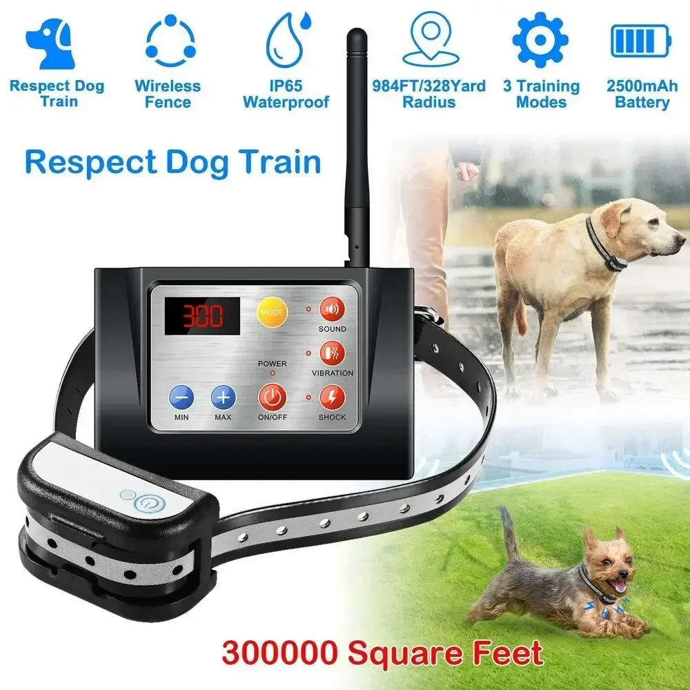 2 In 1 Pet Dog Wireless Fence Training Collar, Outdoor Electric Pet Containment System Waterproof Reflective E Collar Harmless