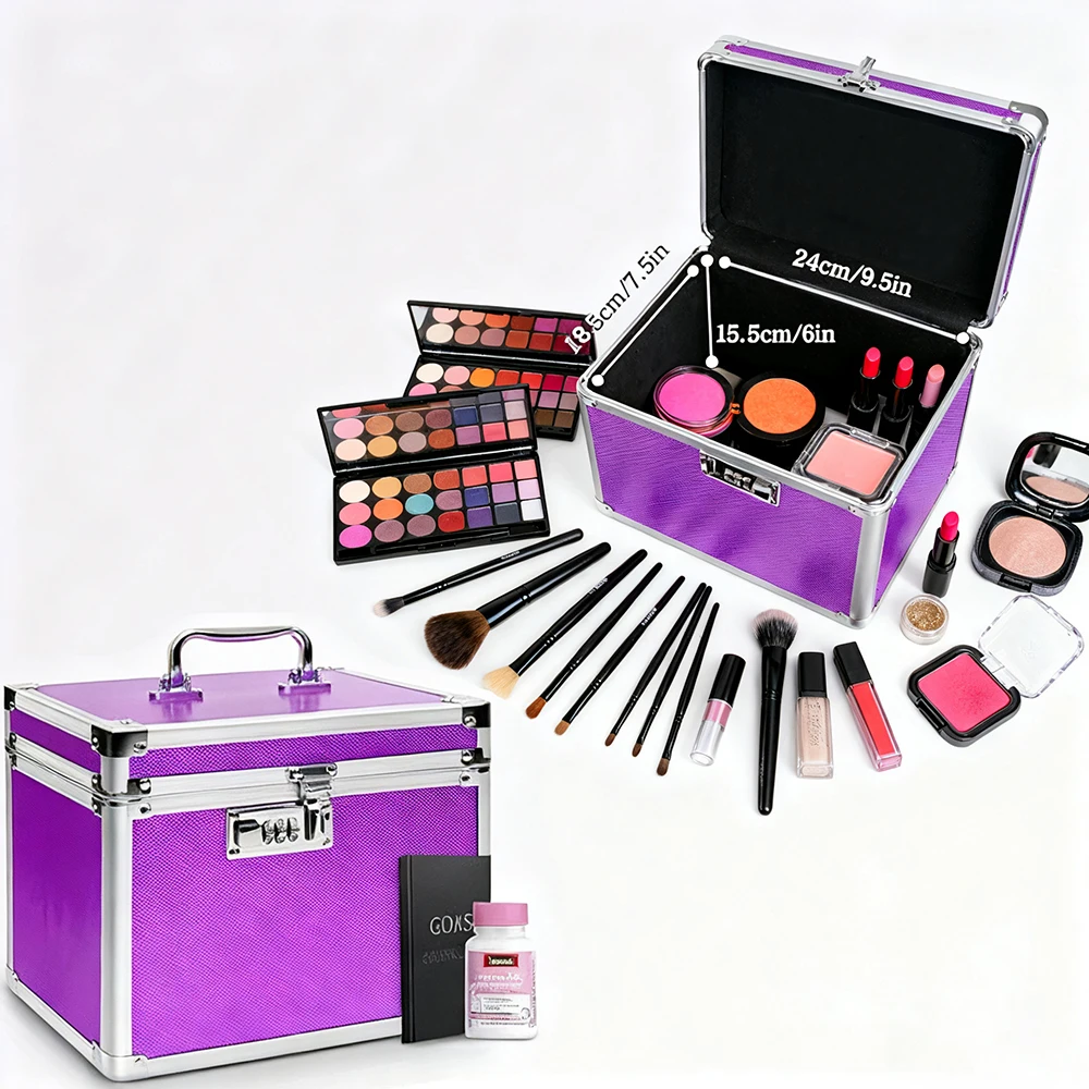 Trousse de maquillage Trousse à cosmétiques, étui de Train de maquillage, organisateur en alliage d'aluminium, boîte à bijoux, boîte de collecte de médicaments, étui de manucure 10x7.3x7.8"