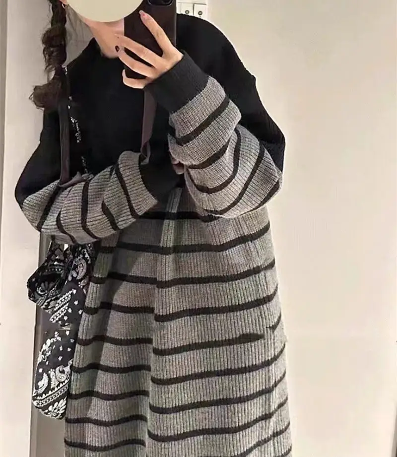 

Mid-Long Cardigans In Pink Womens Spring Fashionable Knitthing Textured Trendy Streetwear Flap Half-Neck Fabric Loose-Fit Slim