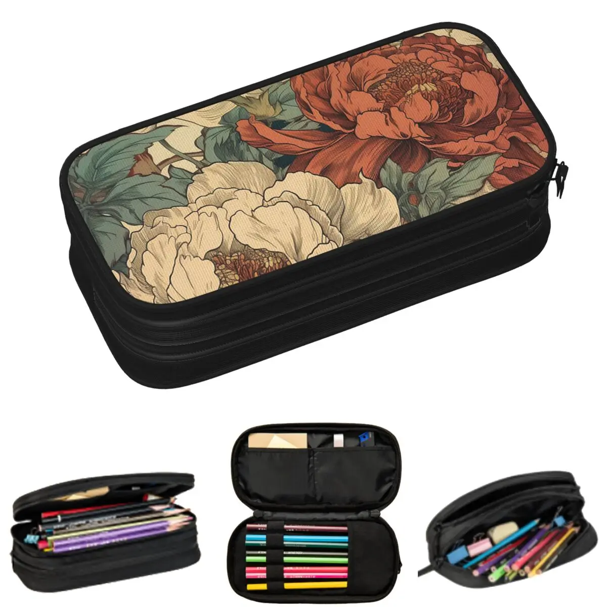 

Botanical Chrysanthemum Peony Daisy Flowers Pencil Cases for Students Gifts Pen Box Pencil Bag Large Capacity Pencil Pouch