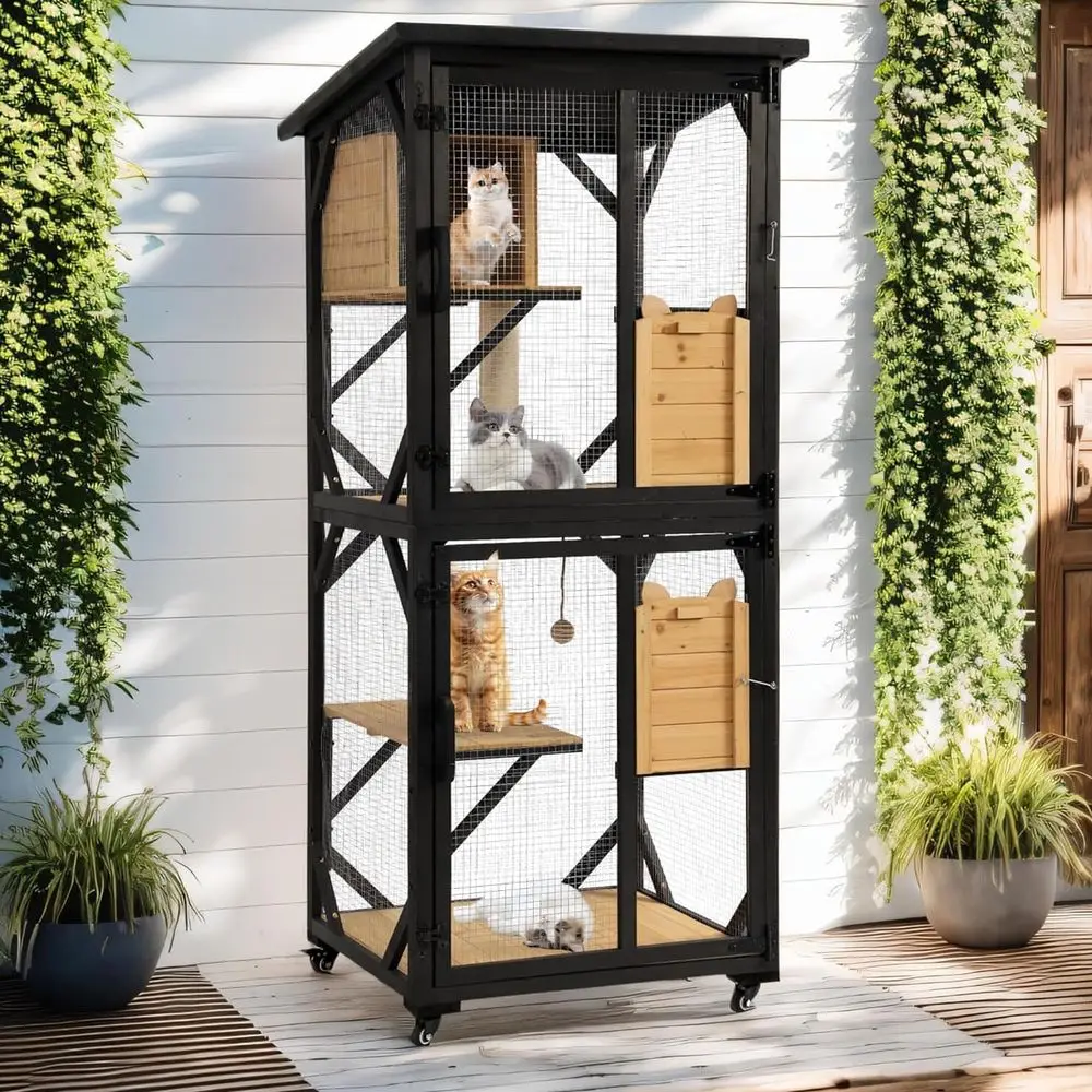 

Уличный вольер-контейнер для кошек H Cat Catio, 4-уровневый деревянный домик-клетка для кошек на колесах, большие котячьи вольеры для кошек, внутренний патио-вольер с водой