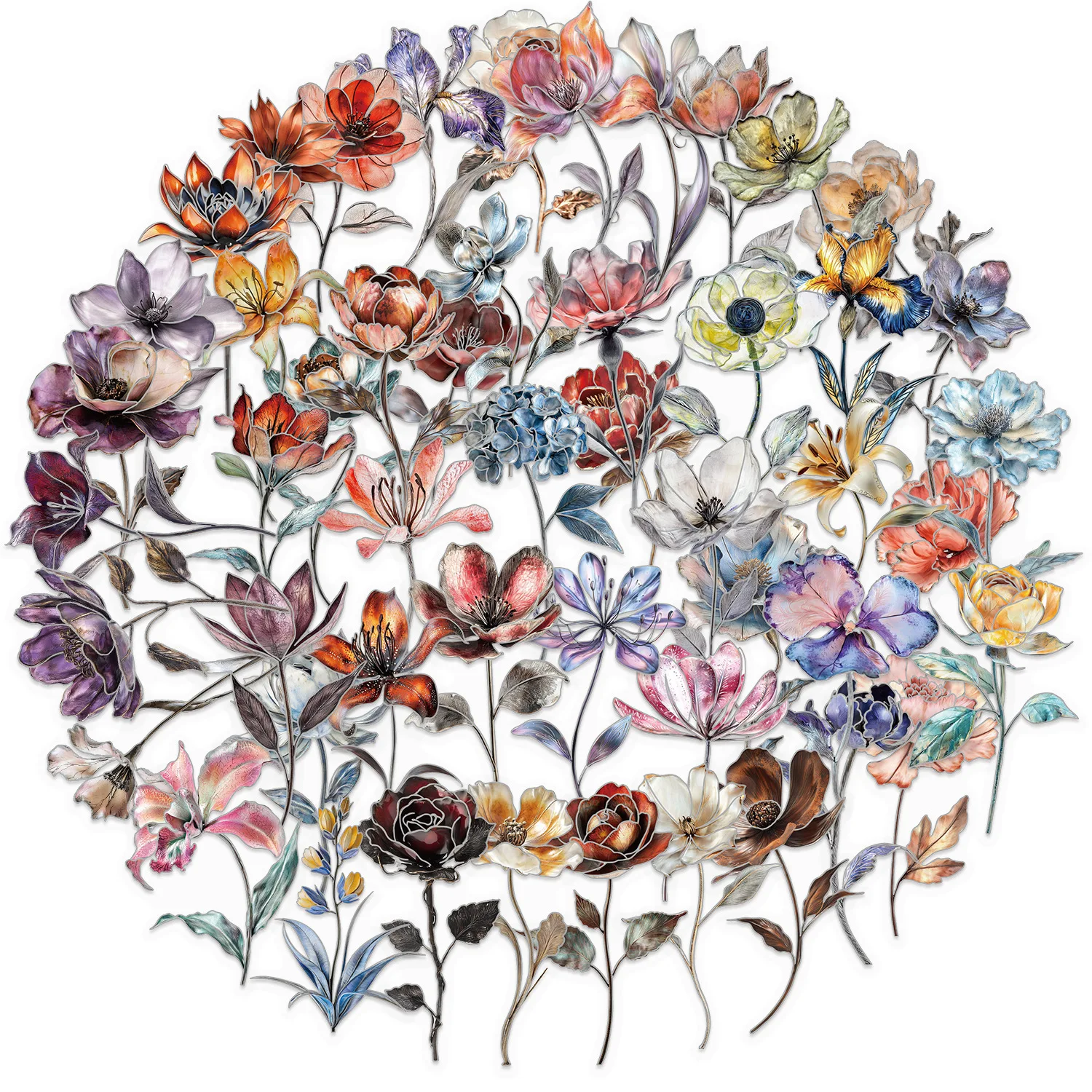 

50PCS Transparent Cartoon Flower Graffiti Stickers Decorative Water Cup Guitar Handbook Notebook Waterproof Decals Kids Toy Gift