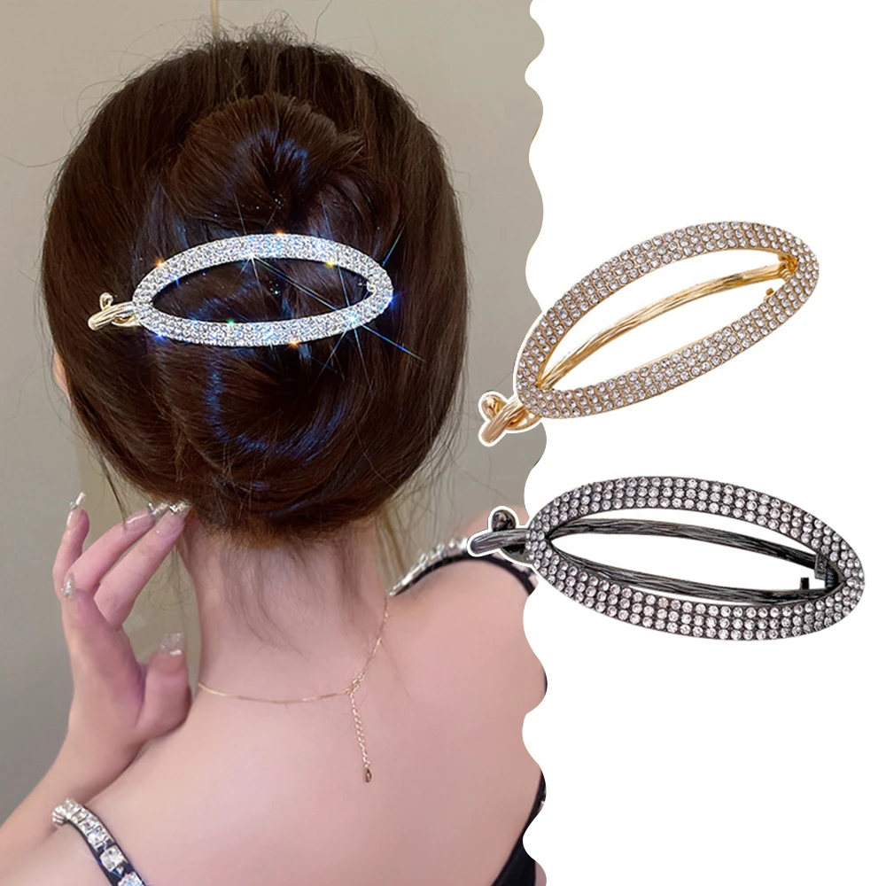 Luxury Rhinestone Oval Hairpins For Women Elegant Imitation Pearl Back Head Hair Clips Hair Accessories Barrettes Friend Gifts