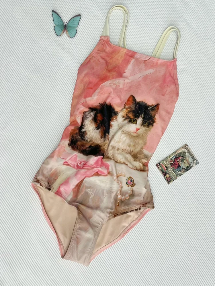 One Piece Swimsuit Women 2026 New Pink Cat Sling Sexy Bodysuit Swimwear Summer Blackess Monokini Beach Wear Bathing Suit Female