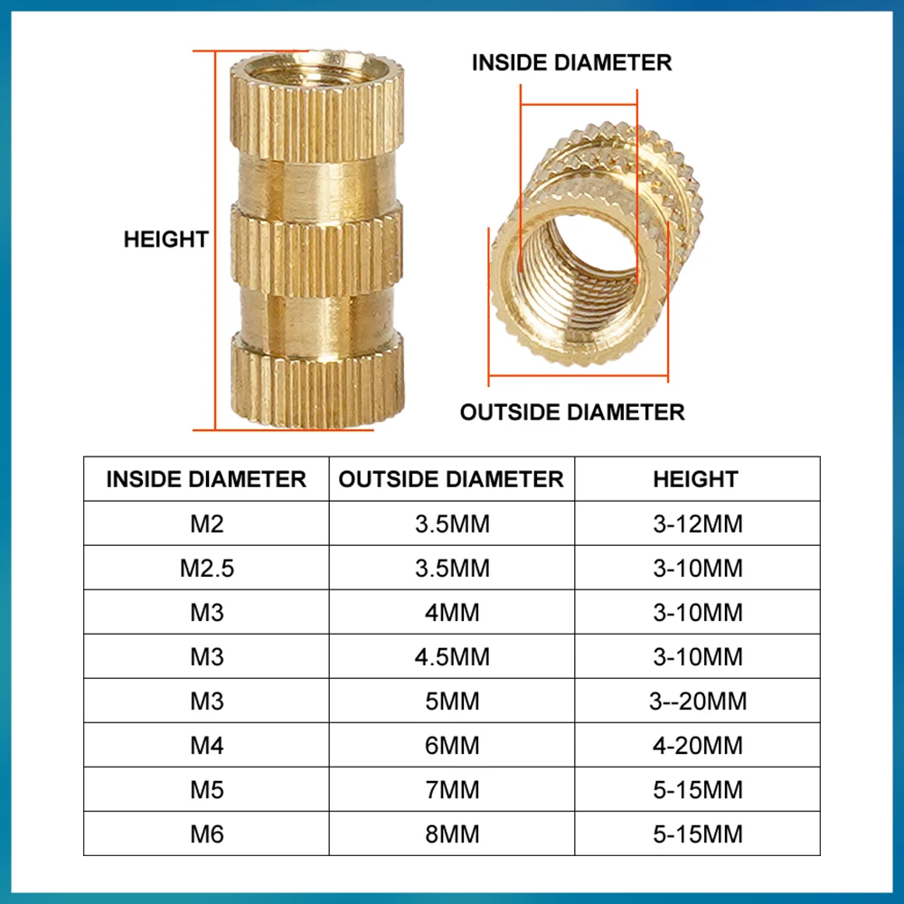 M3 M4 Brass Embedded Knurled Nut Hot Melt Notebook Nut Forming Copper Hot Insert nNut Thread Embedded 3D PrinterNut Sleeve