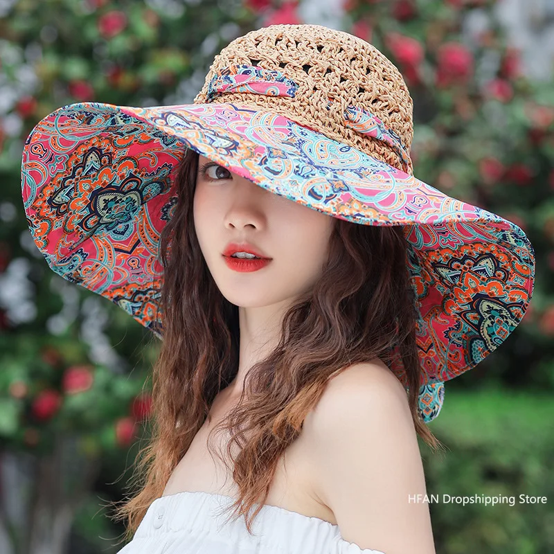 

NEW Women's Summer Bucket Folding Fashion Straw Hat Panama UV Protection Sun Visor Seaside Beach Hat Tide Summer Hats