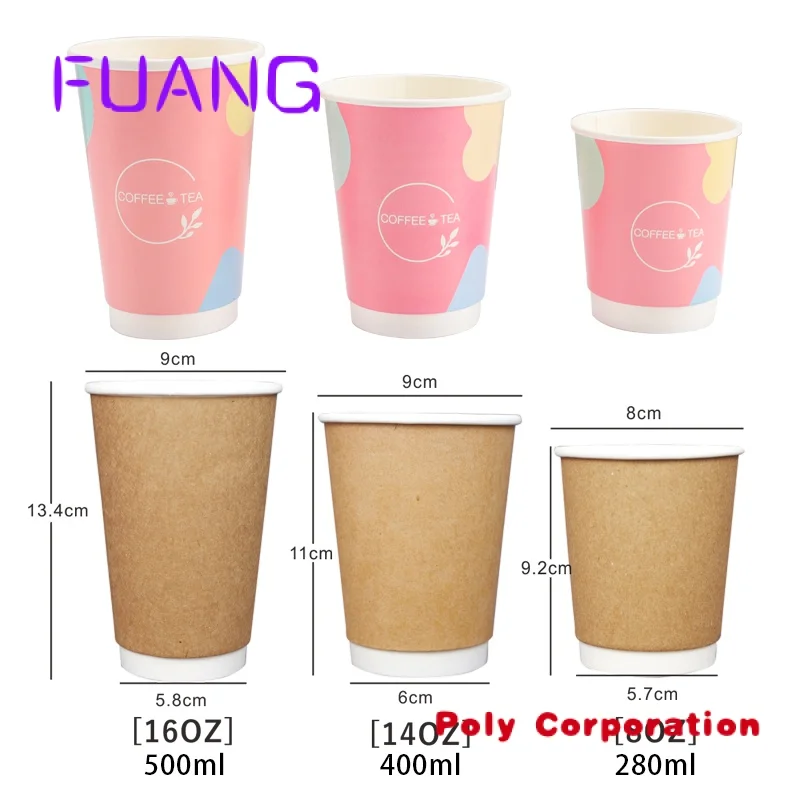 Custom  Thickened Double PE Coating 8/12/14/16/22 oz  takeaway Cup With Lids disposable Hot Cold food grade paper cup coffee sho