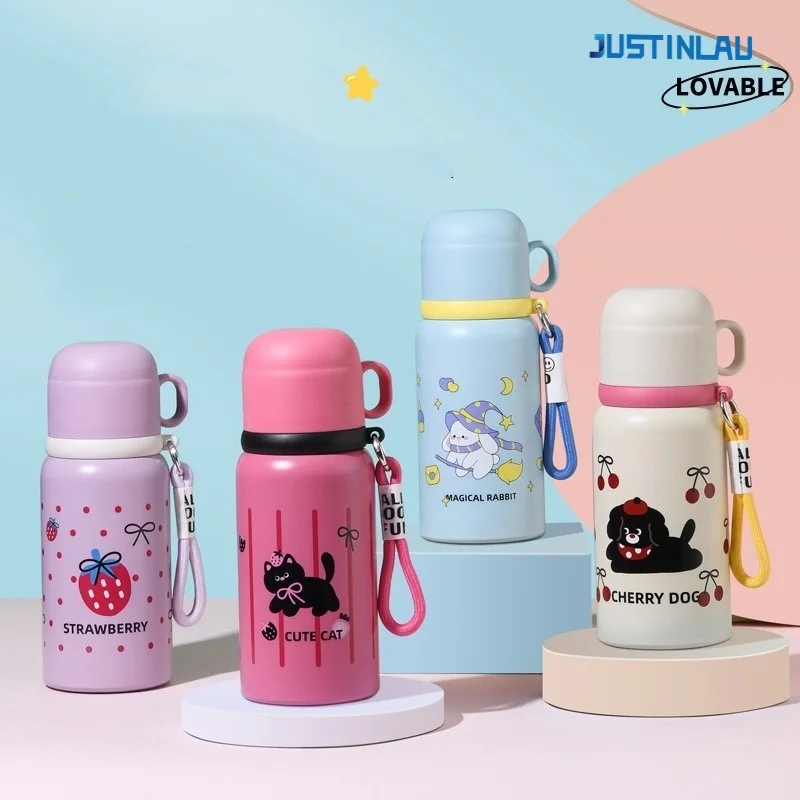 JUSTINLAU Cartoon Kinder Isolierte Tasse Isolierflasche Doppel-trinkbecher Tragbare Anti-drop Graffiti Wasser Tasse Student Wasser Flasche