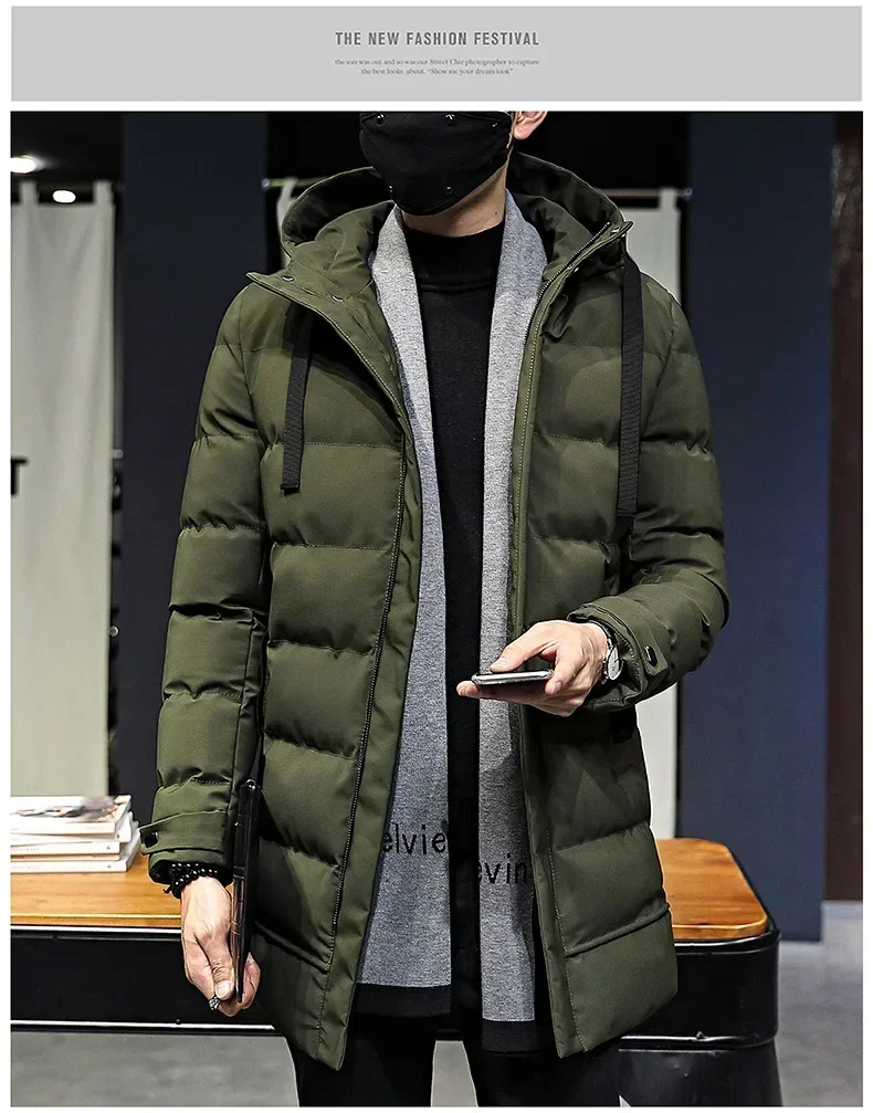 Jaqueta longa com capuz masculino, Casacos grossos, À prova de vento, Impermeável, Quente, Marca, Parkas, Moda, Inverno, 2024