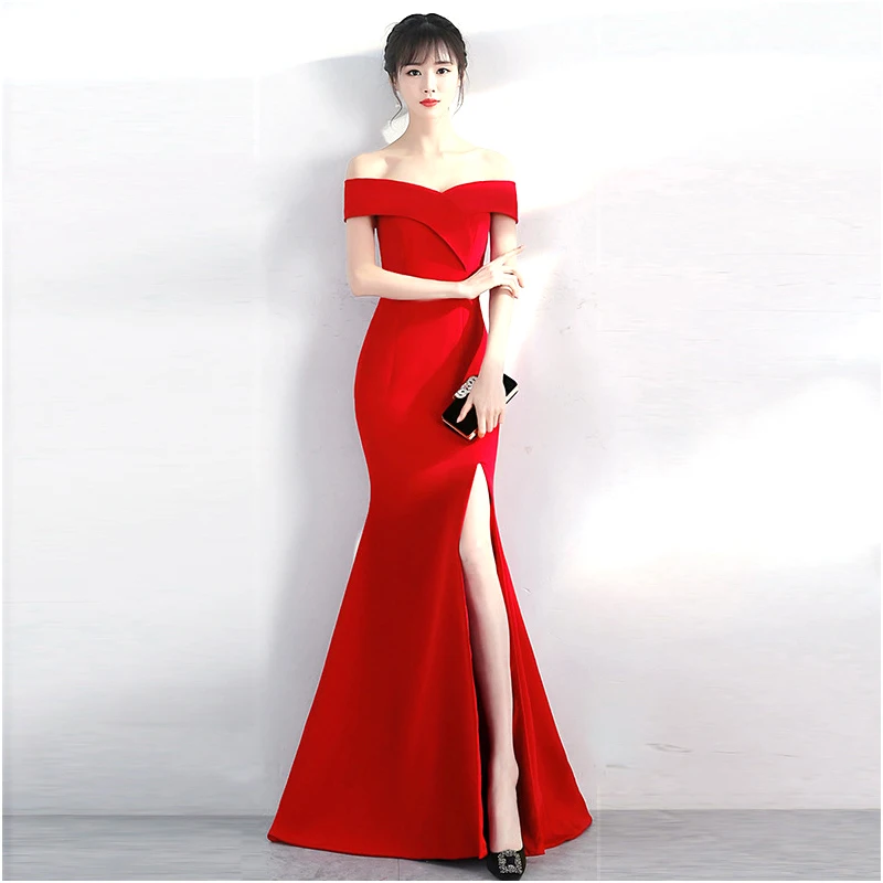 banquet evening dress dress elegant long one shoulder fishtail host dress dress dress