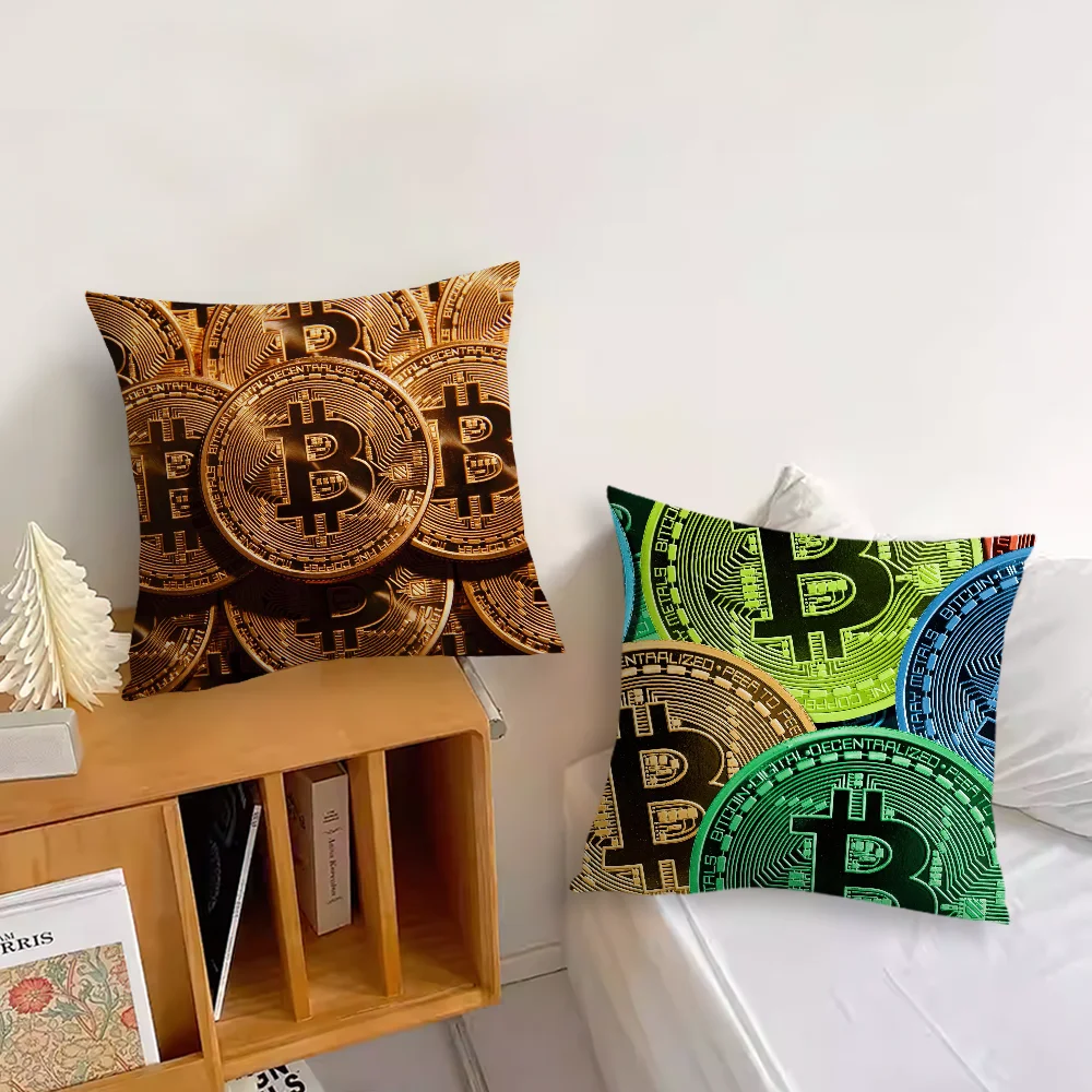 Bitcoin Crypto Cryptocurrency Btc Pillow Case For Sofa Bedroom Living Room Office Bedside Table Backrest Cushion Printing Square