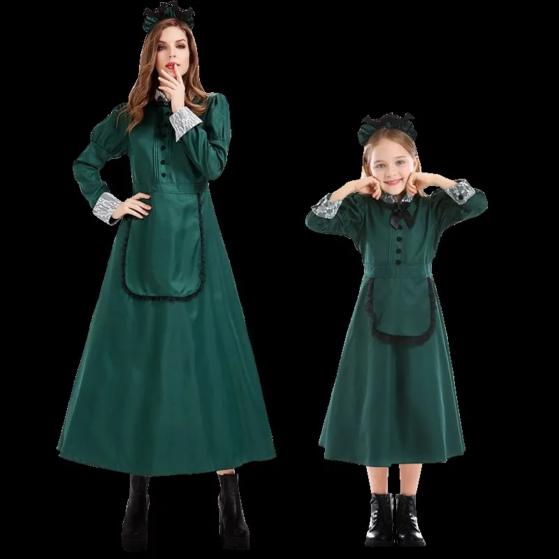 

Long Sleeve Castle Bat Witch Maid Lady Halloween Costume Dress Women's Traditional Ethnic Stage Performance Clothing Polyester